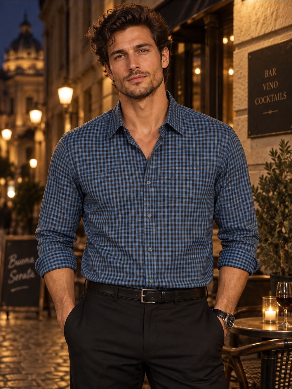 Men’s Micro-Check 100% Cotton Button Down Shirt – Smart Casual